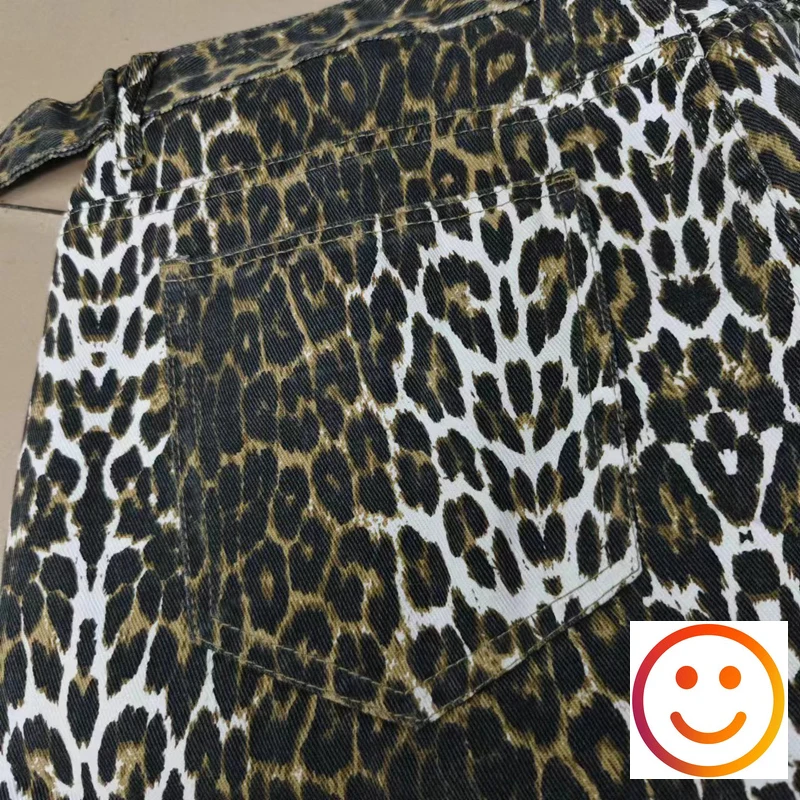 High Quality Leopard Print Denim Shorts Summer Men Women Hip Hop Outside Casual Shortpant