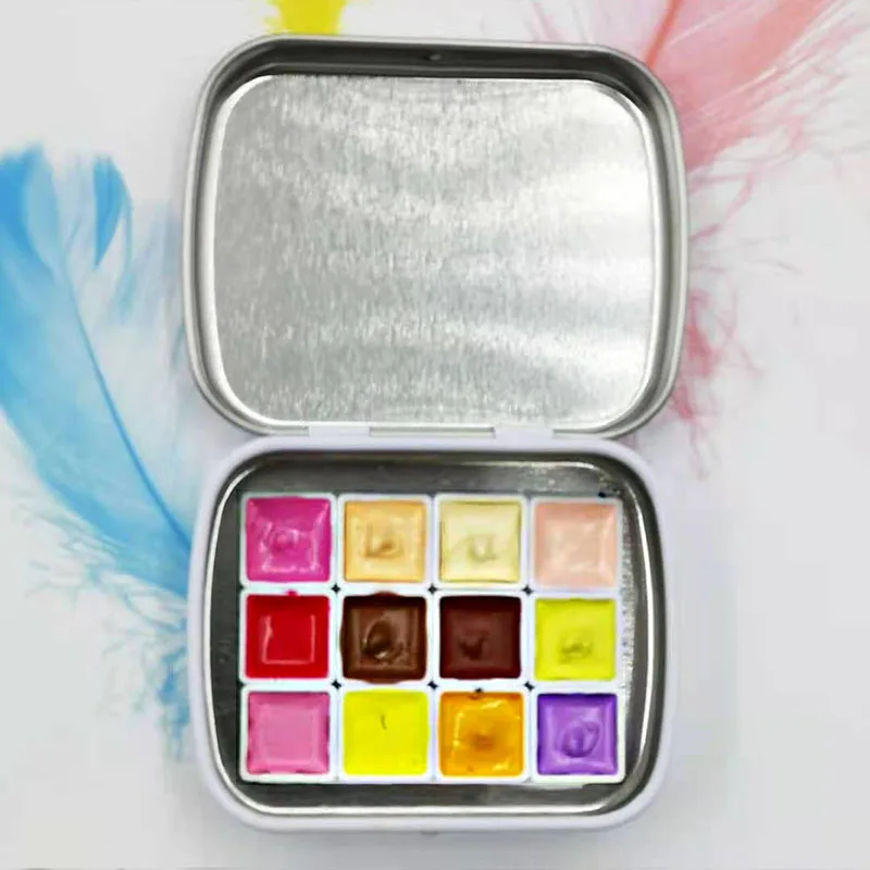 Mini Solid Watercolor Pigment Suit 12 Colors 0.3ml Iron Case