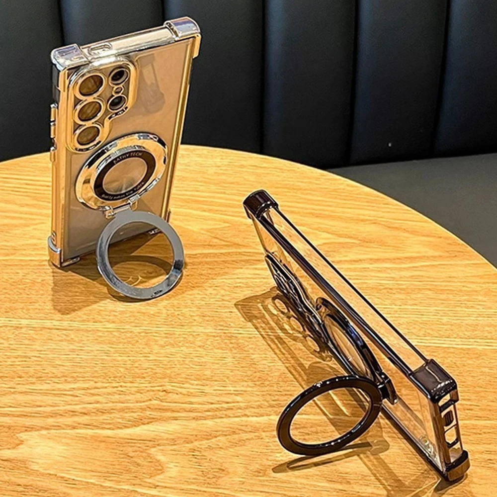 Luxury Plating Magnetic Stand Clear Phone Case Cover