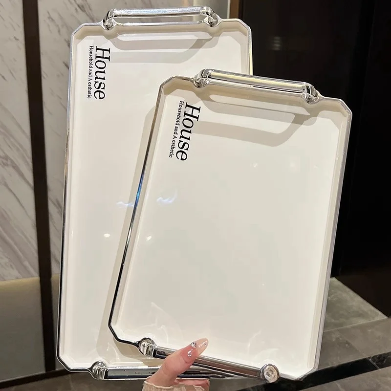 Plastic Storage Tray With Handles Dessert Plate Nut Fruit Cake Tray Home Tea Desktop Cosmetic Jewelry Serving