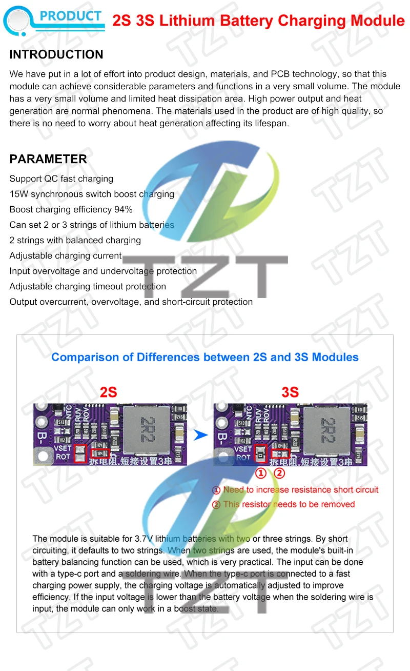 Typ-C USB 2-3s BMS 15W 8,4 V 12,6 V 1,5 A Lithium-Batterie-Lade-Boost-Modul mit symmetrischer Unterstützung Schnell ladung mit Anzeige – Detail 1