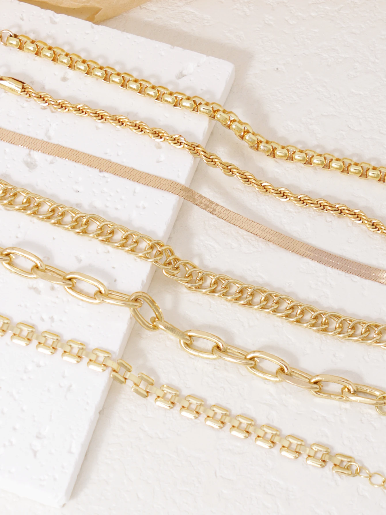 Punk Fashion Metal Chain Combo Set Metal Link Chain Chunky 6 Piece