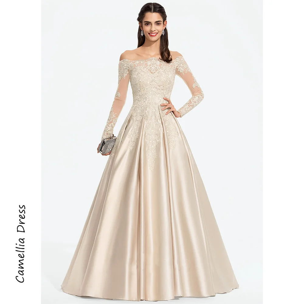 

Princess Ball Gown Evening Dresses Off the Shoulder Sequins Party Dresses Satin Formal Dresses Vestidos De Fiesta فساتين السهرة