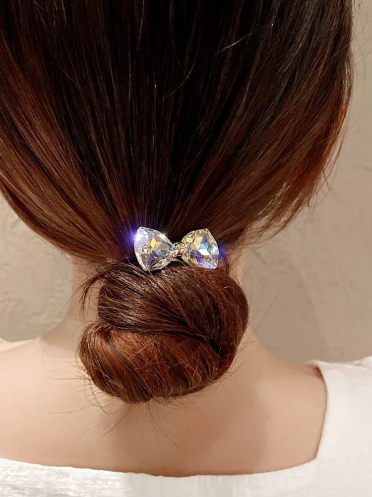 1-teilige neue süße Diamant-Schleife für Mädchen, elastische Haarbänder, Damen-Haarschmuck – Detail 5