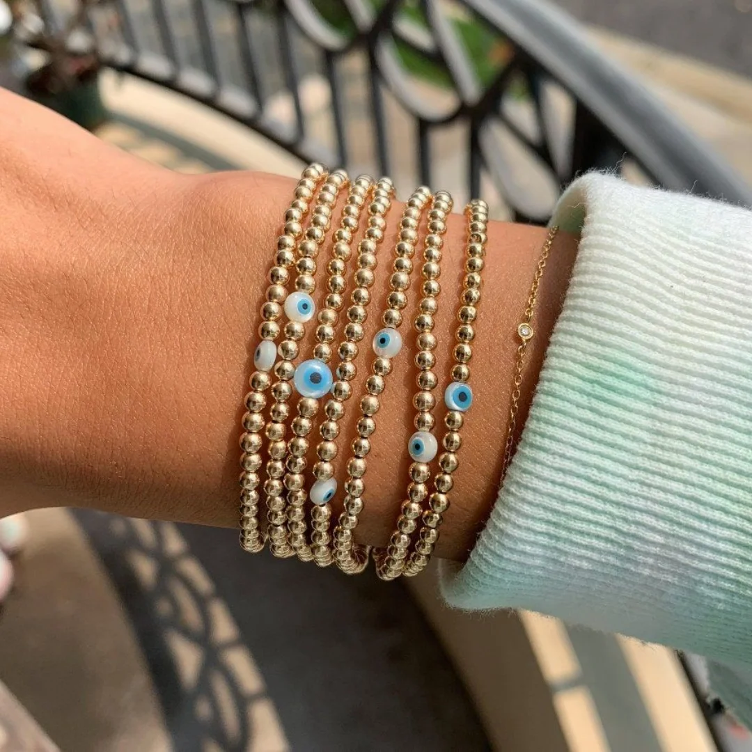 Vlen Evil Eye Armband für Damen, Schutzschmuck, verstellbar, 18 Karat vergoldete Perlen, Pulseras, Geschenk für Sie