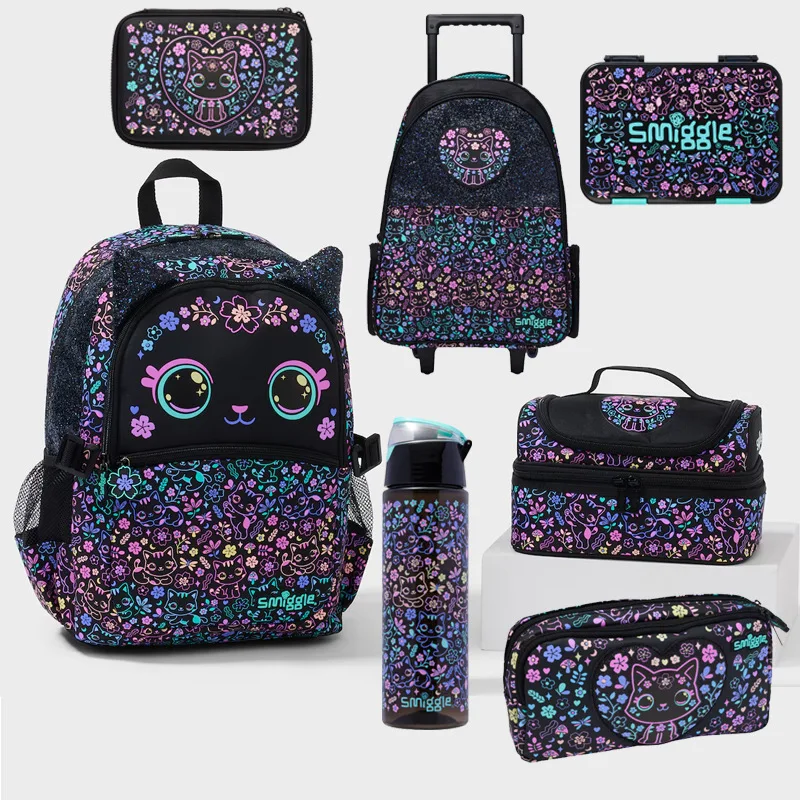 New Original Australia Smiggle Children'S Hot-Selling Schoolbag Female Cute High-Quality Black Cat Flower Lunch Bag Pencil Case - AliExpress 