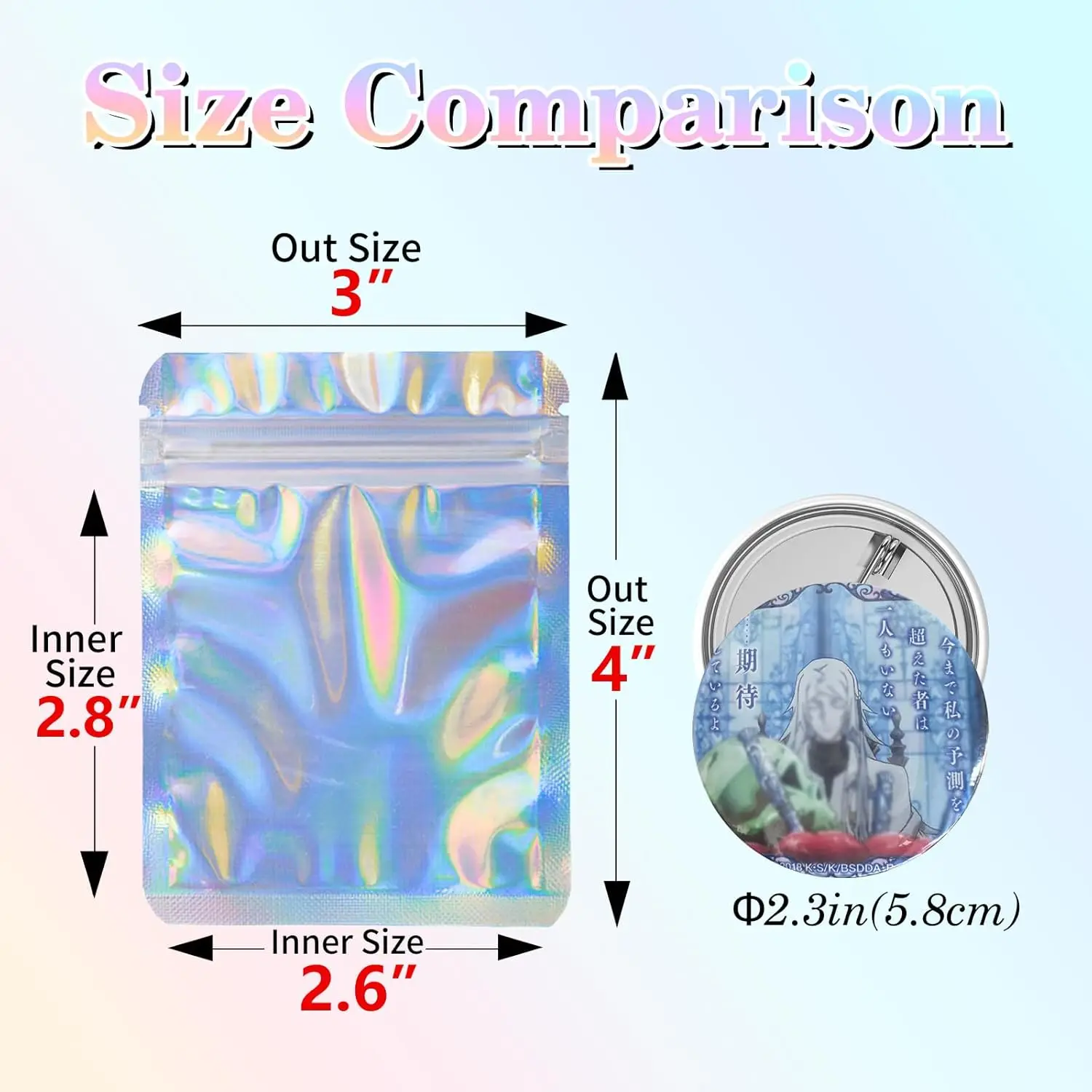 Holographic Bags 100pcs Mylar Bags 3x4 inches Resealable Bag with Party Favor Bag Coffee Storage for Small Business