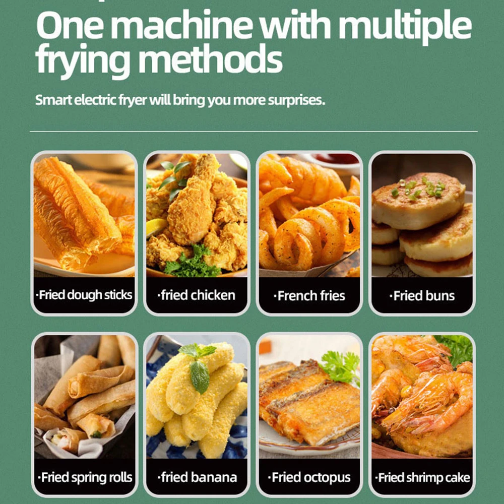 2.5L Electric Fryer 1000W Fried Chicken Chips Snack Multi-Function Fryer 110V/220V Square Stainless Steel Machine Kitchen