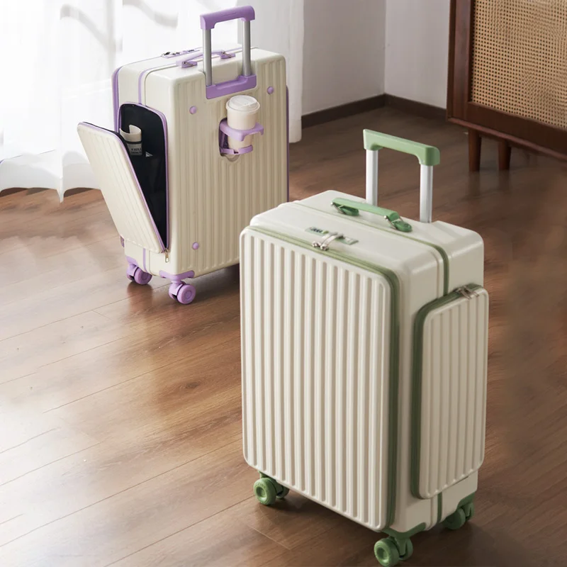 Expandable Large Travel Suitcase With Front Opening Trolley Case_voghion.com