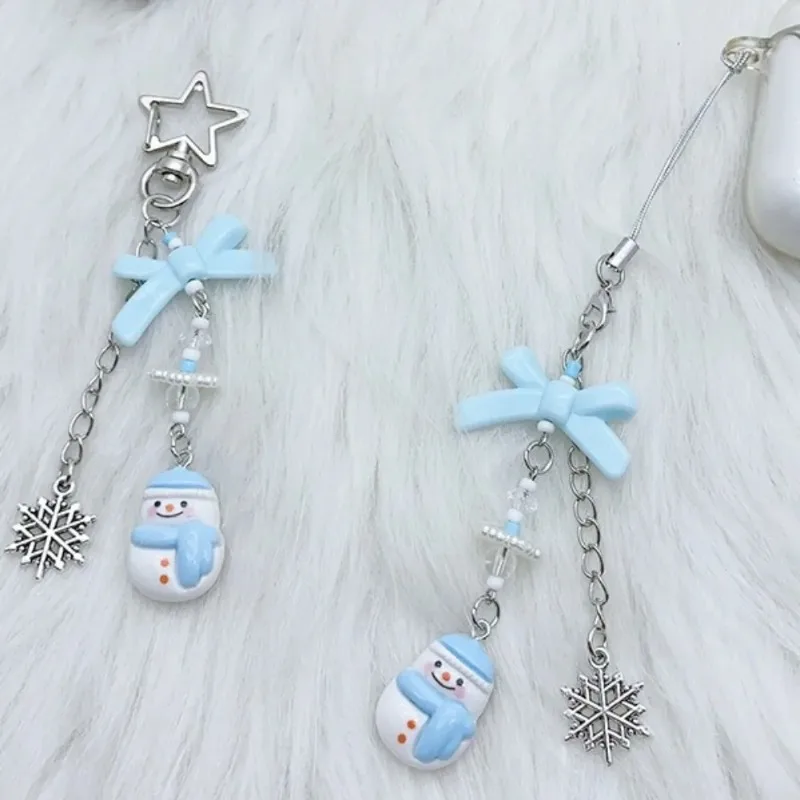 Cartoon Snowman Phone Strap Cute Christmas Cellphone Lanyard for IPhone Case Car Keychain Bags Decoration Christmas Gift