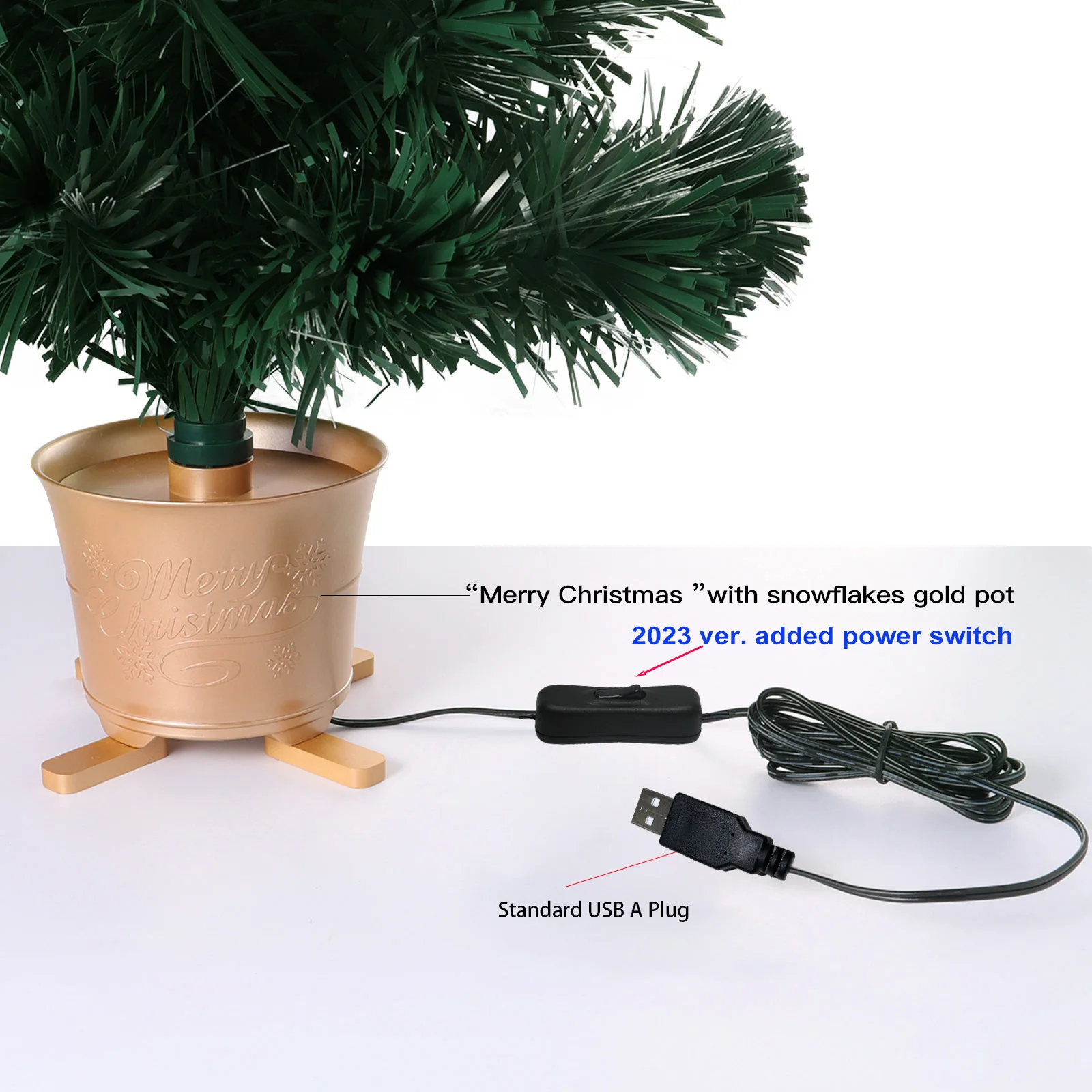 Mini Fiber Optic Tabletop Artificial Christmas Tree with LED Lights Gold Base 24 inch for Mini Christmas Tree