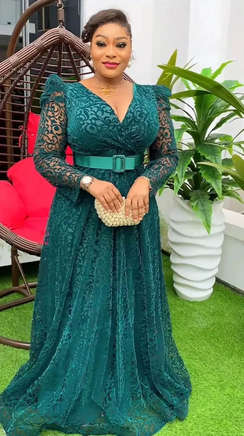 

Outfits 2024 Plus Size African Party Dresses for Women Elegant Dashiki Ankara Lace Wedding Gowns Fashion Muslim Maxi Dress