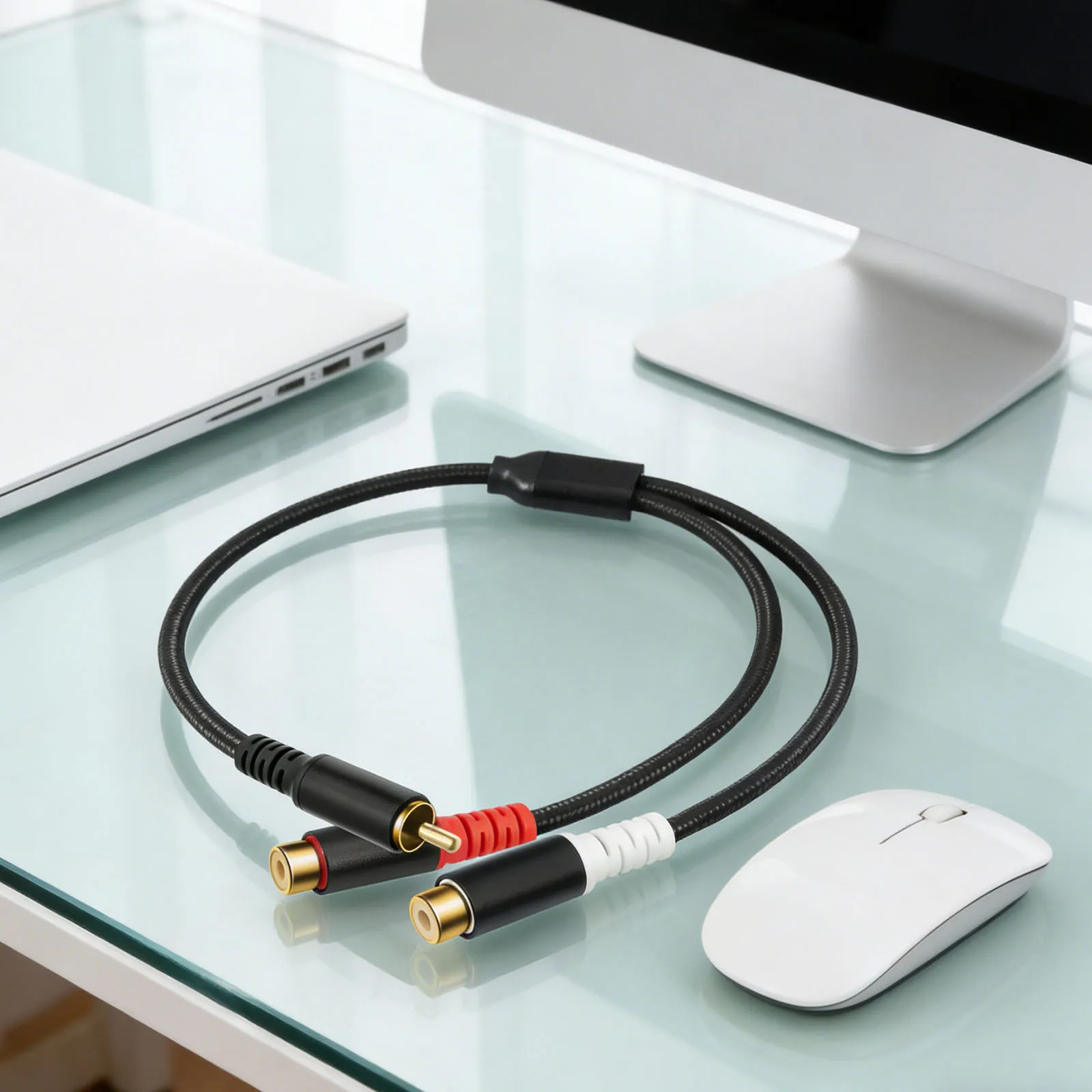 RCA 케이블 24CM RCA-Aux 케이블 3.5mm 남성-2RCA 여성 어댑터 (헤드폰, MP3, 태블릿, 스피커 H용)