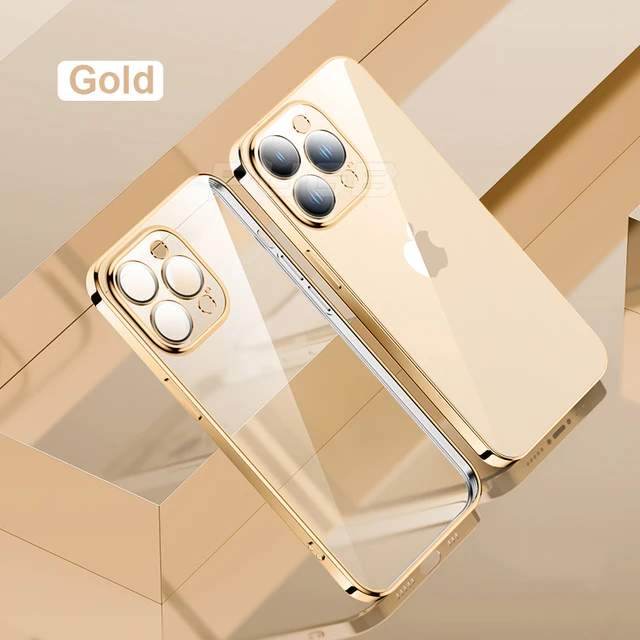 Luxury With Camera Lens Protector Transparent Plating Case For iPhone 13 12 11 Pro MAX Mini Soft Silicone Clear Shockproof Cover Gold