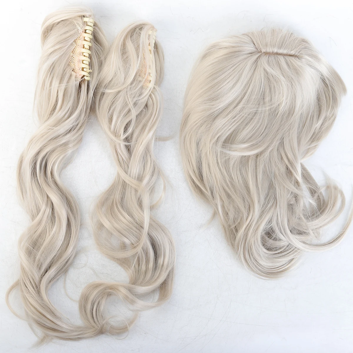 Synthetic platinum Lolita wig double ponytail natural curly wave female headgear wig long curly hair cosplay wig
