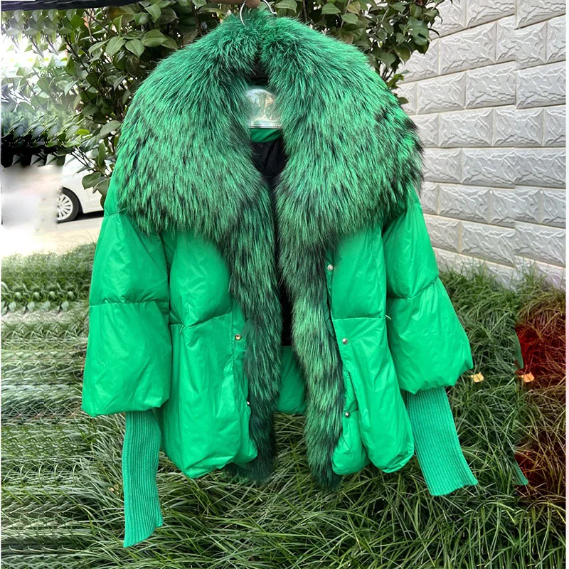 2023 Fashion New Autumn Winter Real Fox Fur Collar Thick Women Warm Coat Duck Down Jacket Luxury Outwear New Female Coat