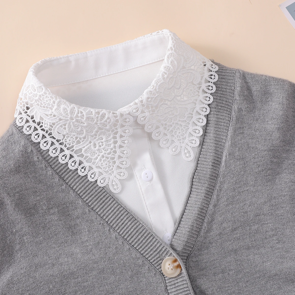 Fake Collar Monochrome Hollow Women's Stylish Half Shirt Chiffon Dickey Collar