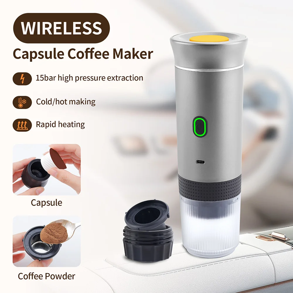 3-in-1 Portable Coffee Machine Wireless Capsule Coffee Machine Espresso Maker Travel Home Use Automatic Maker