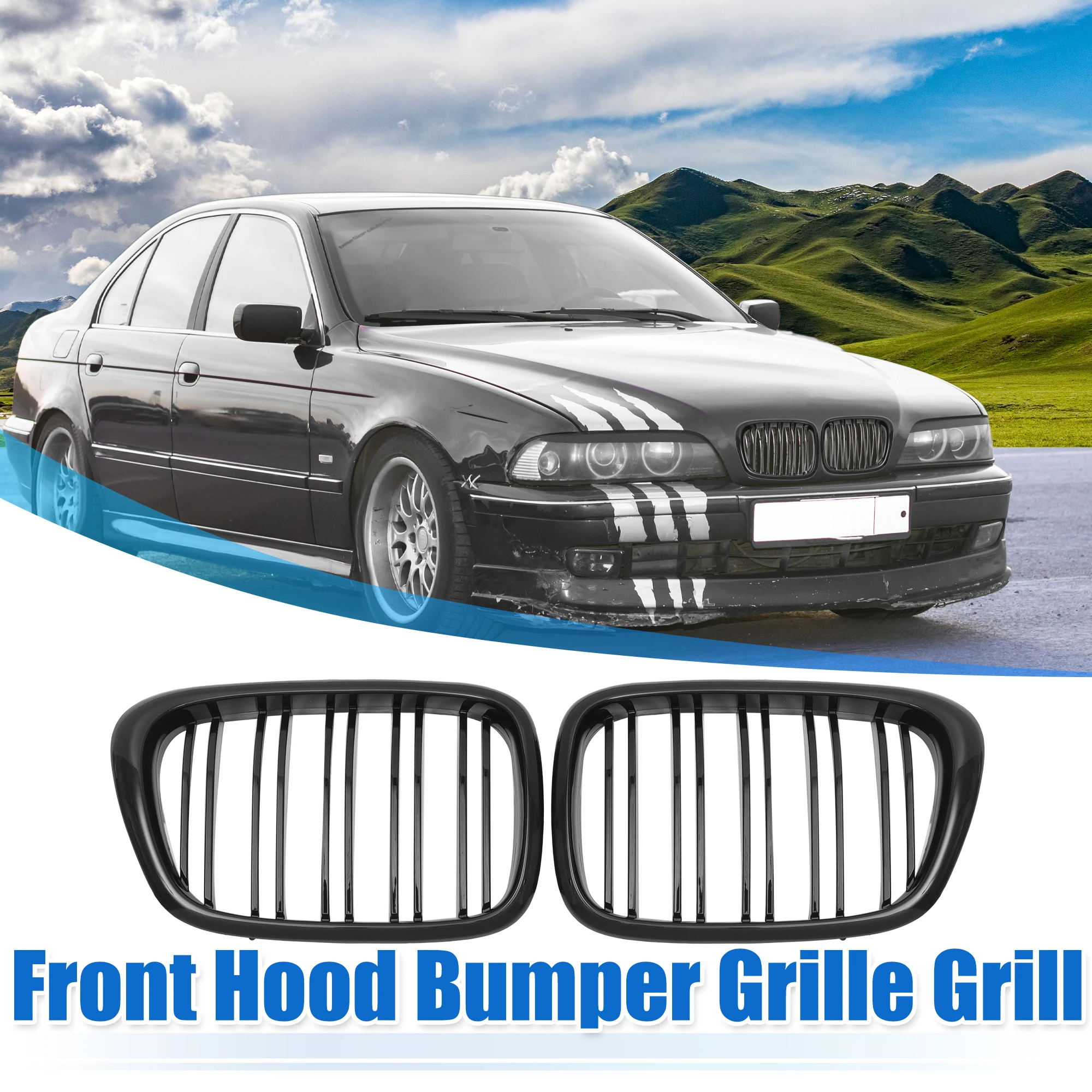 UXCELL 1 Pair Front Hood Bumper Grille Grill for BMW 5 Series E39 1999 2000 2001 2002 2003 51137005837/51137005838