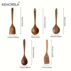 Premium Teak Wooden Kitchen Utensil Set - 5-Piece Cooking Spoon and Tool Collection (5PCS)