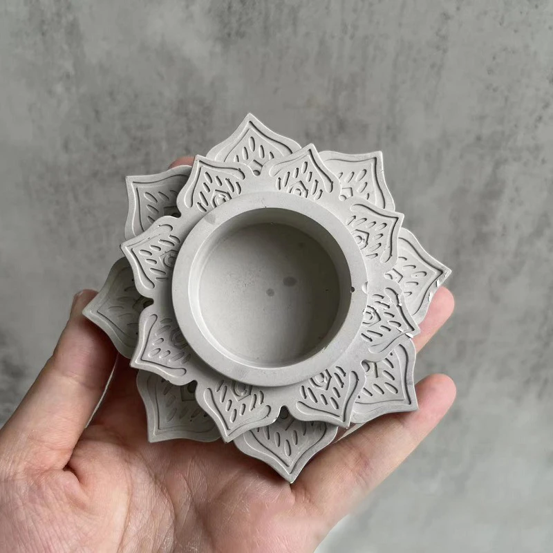 Silicone Mold Concrete Candle Jar Round Lotus Candle Holder Cement Plaster DIY Handmade Epoxy Resin Candlestick