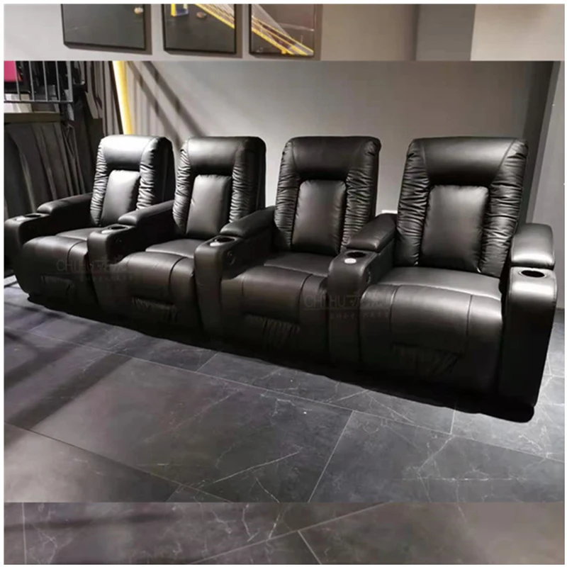 

Modern Simple Functional Seat Home Theatre Video Room Top-Layer Cowhide Electric Combination Sofa And Chair