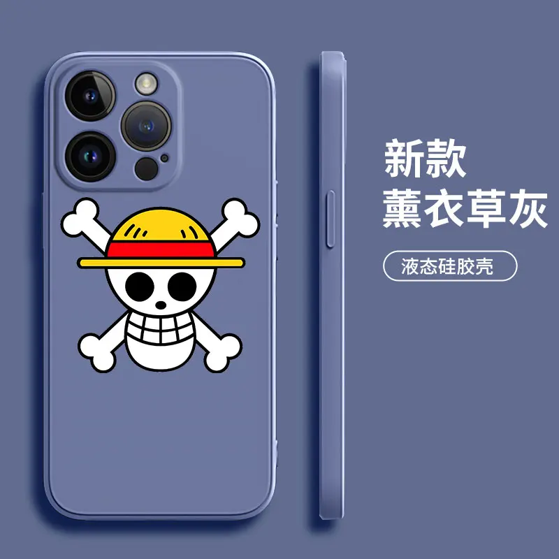 Anime One Piece Square Liquid Silicone Phone Case For Funda iPhone 14 13 12 Mini 11 Pro XR X XS MAX 6S 7 8 Plus SE 2020 2022