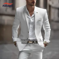 Men's Suits Summer White Men Two Piece Fashion Notch Lapel Single Breasted Suit Slim Fit Elegant Smart Casual Groom Wedding Tuxe