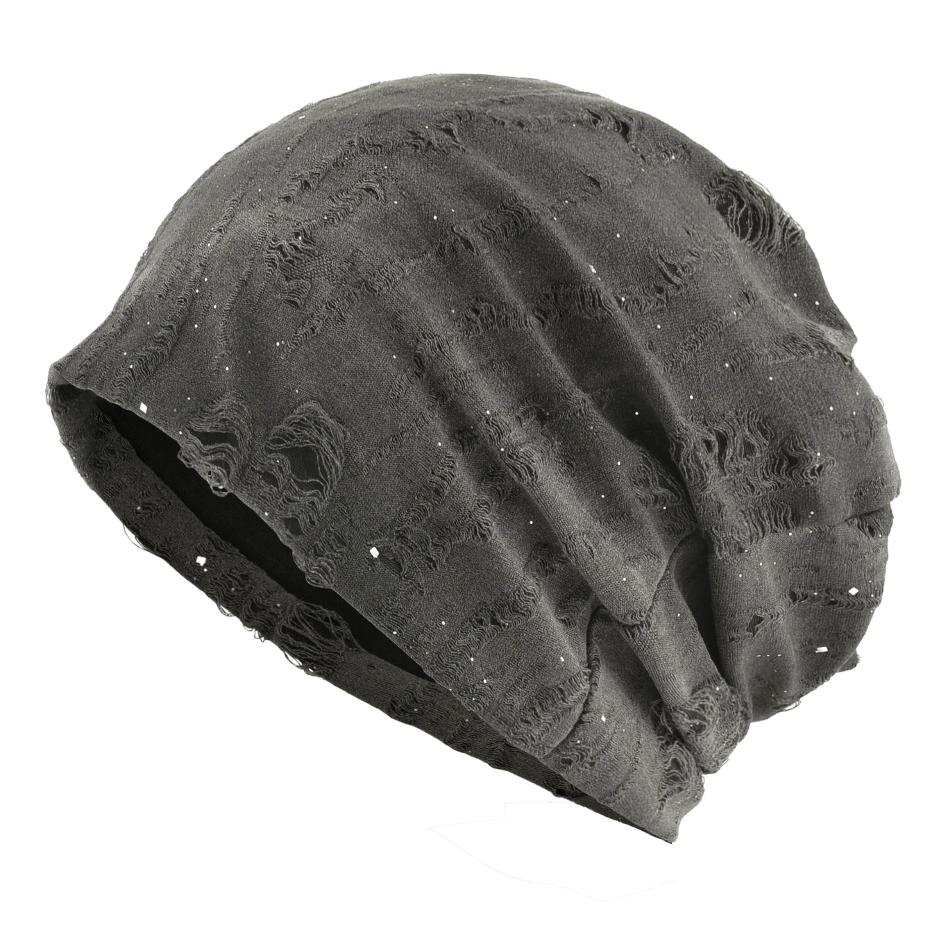 Damen-Strickmütze mit Löchern und Pailletten, dehnbar, weich, atmungsaktiv, lockere Slouchy-Mütze, Street-Style, Frühling und Herbst, Motorhaube