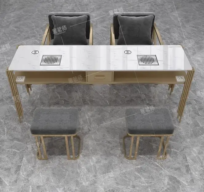Manicure table and chair set with built-in vacuum cleaner Light luxury marble paint single double triple manicure table