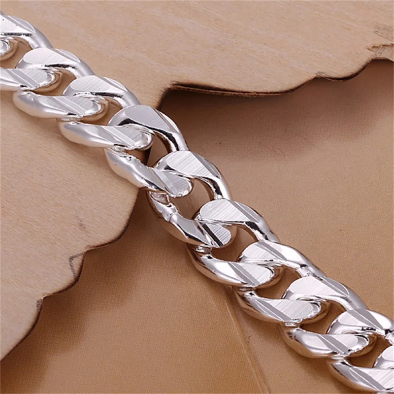 New High-end Women's Mens Fine 925 sterling Silver Bracelet Fashion Jewelry Gift Men's 10MM Square Beautiful - 4