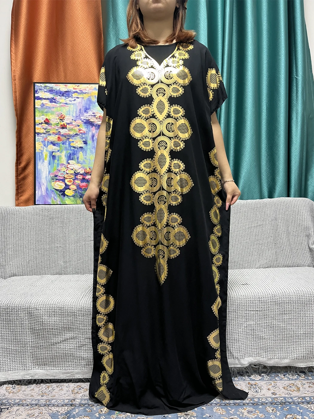 Muslim Pure Color Abayas For Women Appliques Cotton Prayer Garment Sets African Islamic Dresses Moroccan Caftan With Lace Scarf