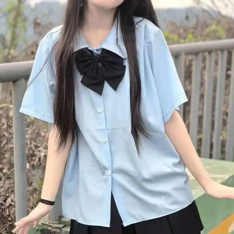 

JK Peter Pan Collar Shirts Women Japanese Preppy Style Baggy Lovely Schoolgirls Fashion Summer College Blusas Sweet Lady Tops