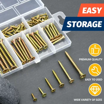 High Hardness Wood Screws Kit 6 Sizes 60pcs