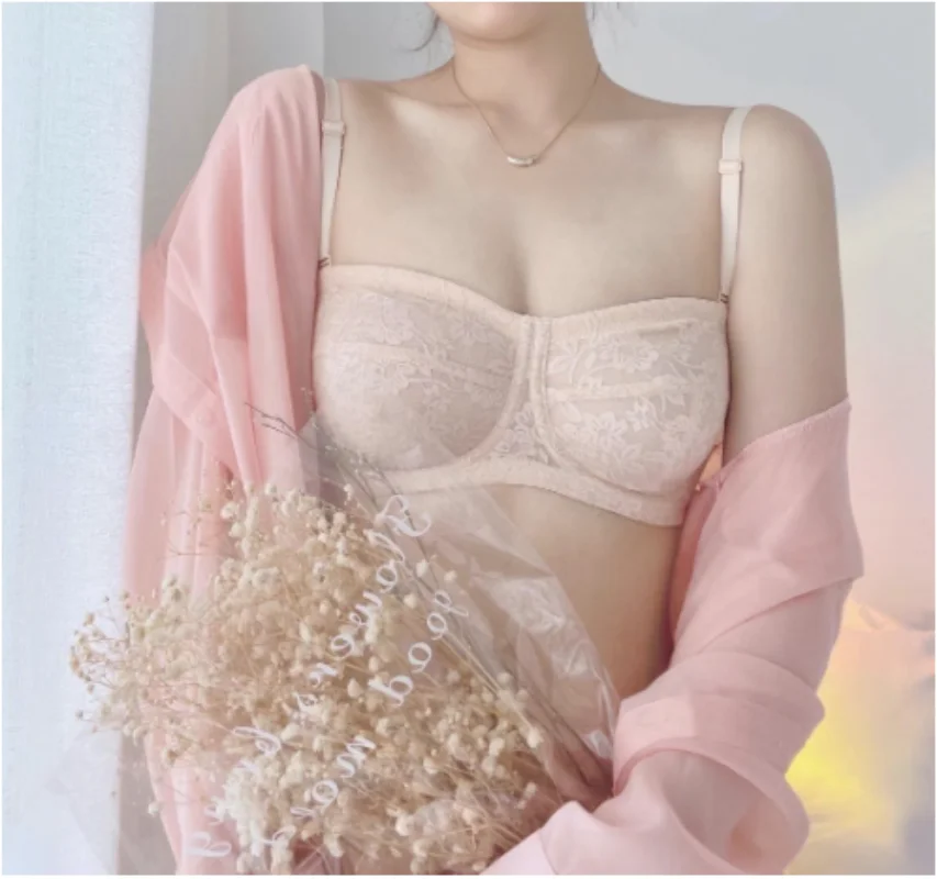 

Womens Wireless Strapless Bra Ultra Thin Unlined Underwear Female Multi-way Balconette Lace Invisible Bralette 36 38 40 42 B C