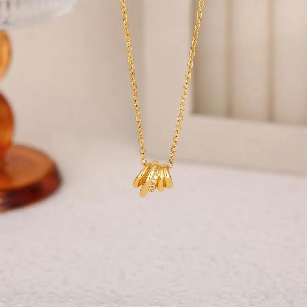 Classic Tiny Polycyclic Pendant Neckalce for Women Stainless Steel Zircon Golden Metal Chain Clavicle Choker Party Gifts Collar