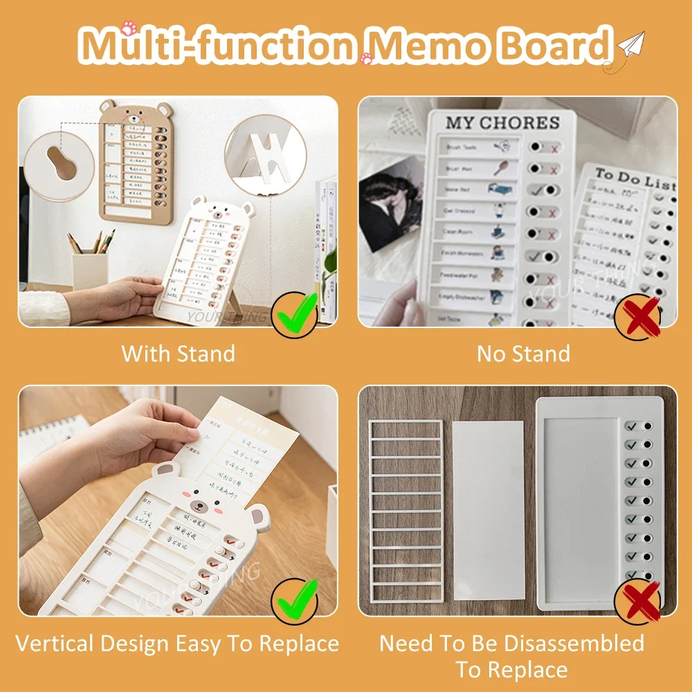 Reusable Cute Bear Memo Checklist Board Children's Self-discipline Punch  Card Wall Hanging Checklist Holiday Schedule Memo Board - AliExpress