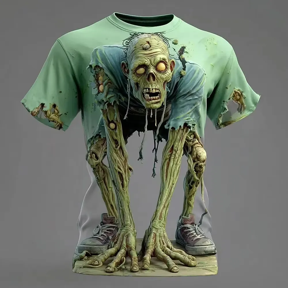 3D-gedrucktes Halloween Grusel-Zombie Herren Sport-T-Shirt, Outdoor Street Casual Rollenspiel, Eltern-Kind Rundhals-Kurzarmshirt