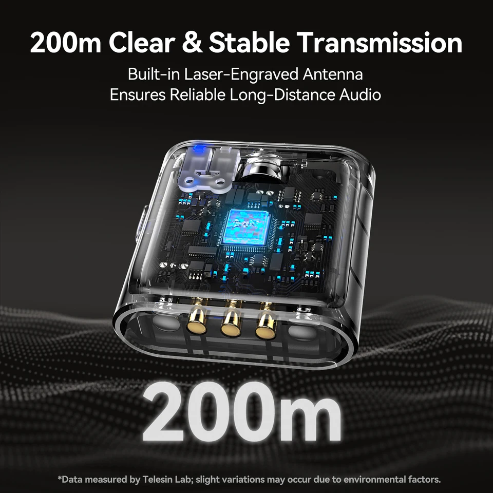 TELESIN Wireless Lavalier Button Microphone 200M Audio Video Live