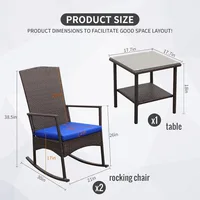 Outdoor PE Wicker Rocking Chair 3-Piece Patio Rattan Bistro Set 2 Rocker Armchair and Glass Coffee Side Table Furniture, Washabl 2