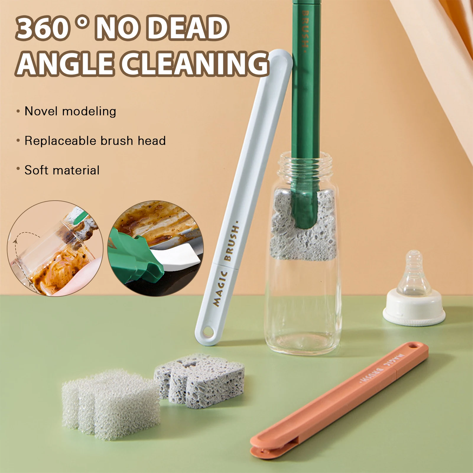 Щетка для бутылки с водой длинной ручкой и 5 сменными головками |