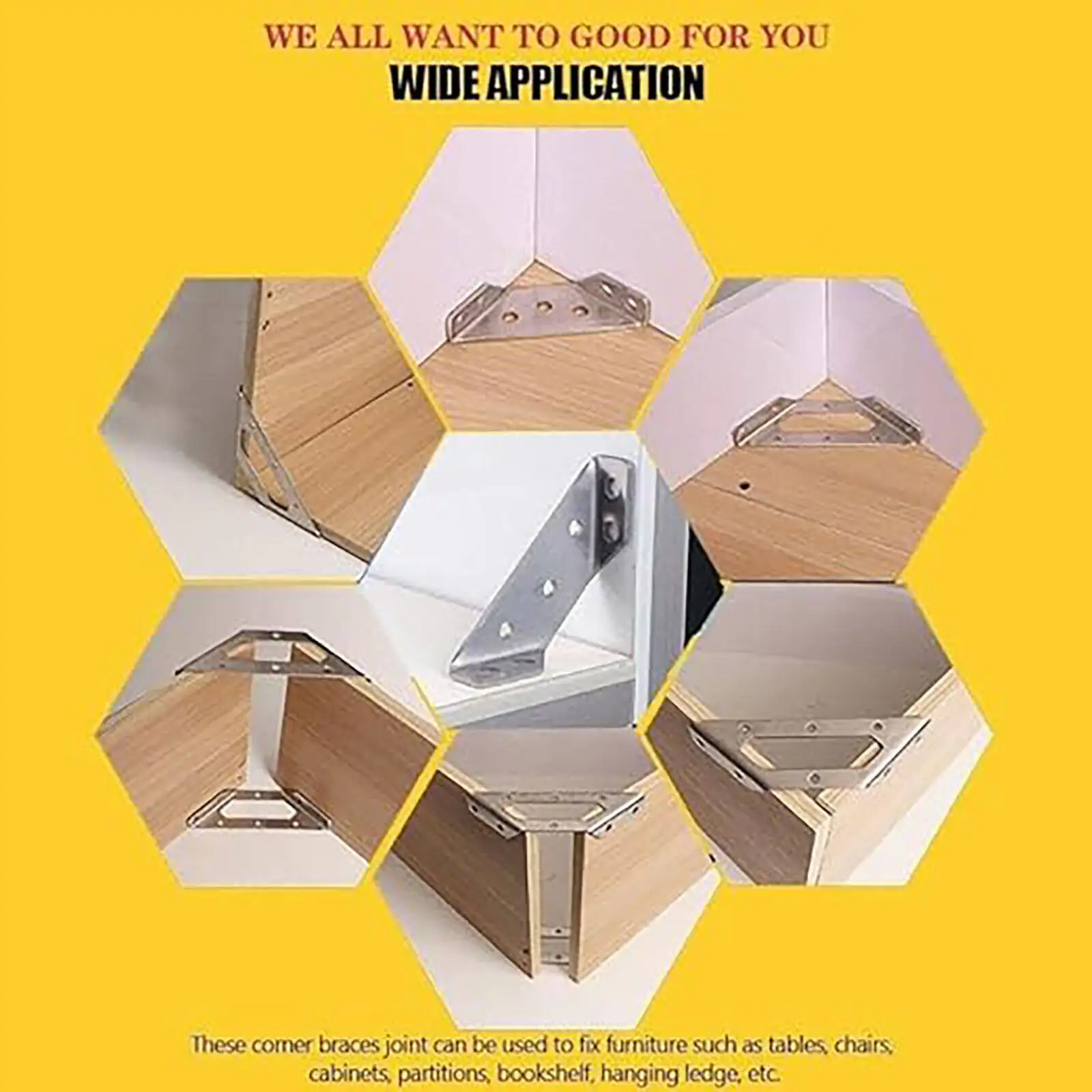 Description Picture 5 of item10Pcs Corner Brackets Furniture Corner Connector Stainless Steel Triangle Support Fasteners Cabinets Chairs Universal Bracket