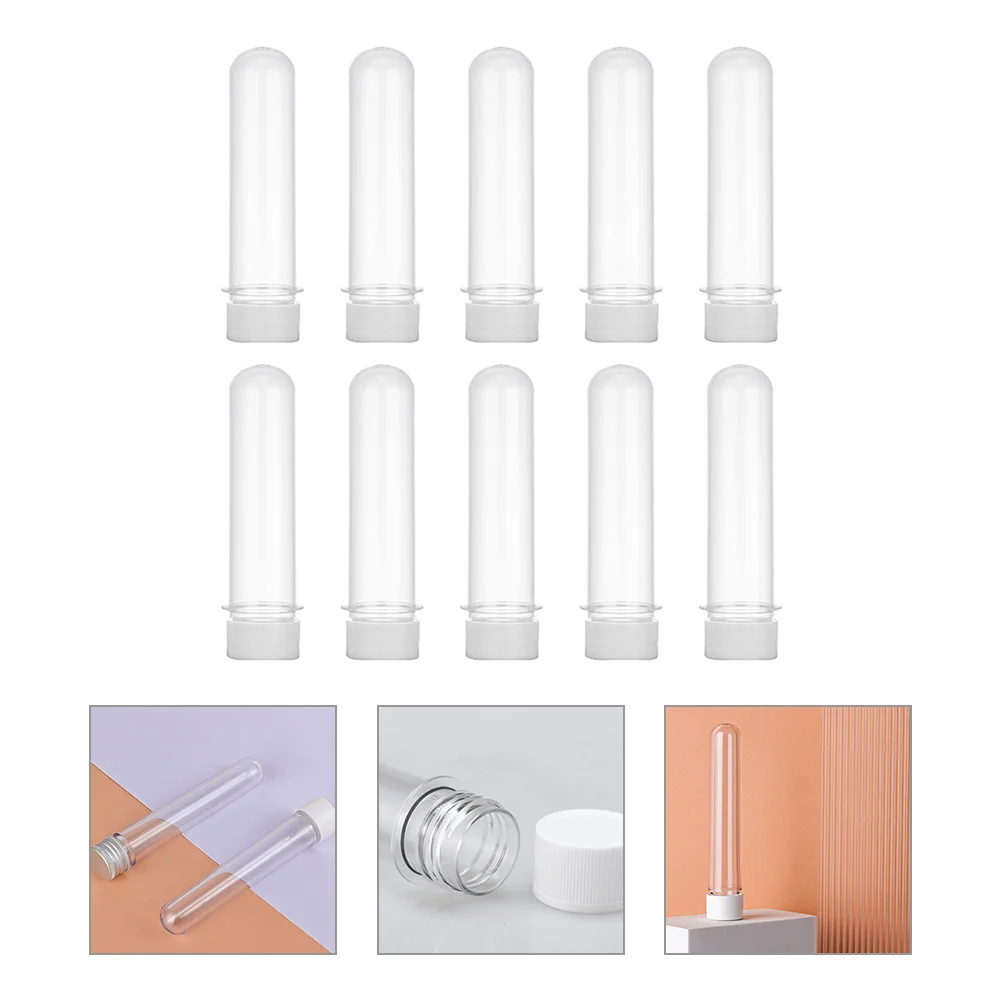 

10 Pcs Bottled Plastic Tubes with Lids Transparent Test Candy Storage Clear Caps