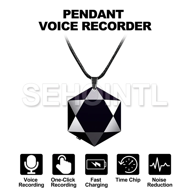 Sehointl Digital Necklace Pendant Voice Recorder Mini Audio Recording