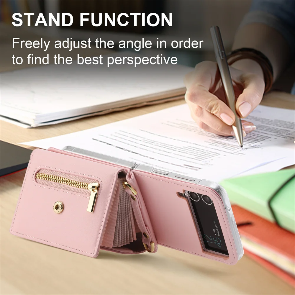 for Samsung Galaxy Z Flip 5 4 3 5g PU Leather Hard PC Cell Phone Folding  Case with Slik Strap for Women Phone Case - China Magsafe Clear Case and  Pop-up Window