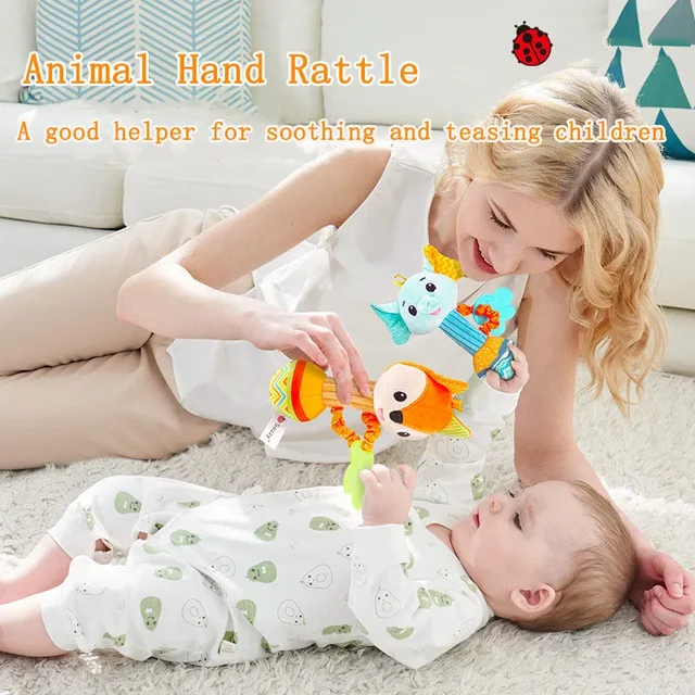 Hochets pour bébé, Animal en peluche doux, poignée à main, jouets pour bébé, Shaker froissé, grinçant, jouets apaisants sensoriels, cadeaux pour tout-petits 5