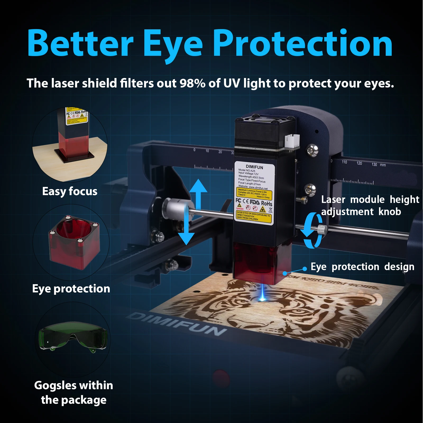 DIMIFUN Laser Engraving 2.5W High Precision Leaf Engraving 30W Electric Laser Cutting Machine LightburnGRBL CNC Wood Acrylic