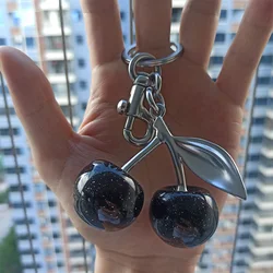 Cherry Charm Crystal Handbag Keychain - Elegant Women's Accessory (Black cherry)