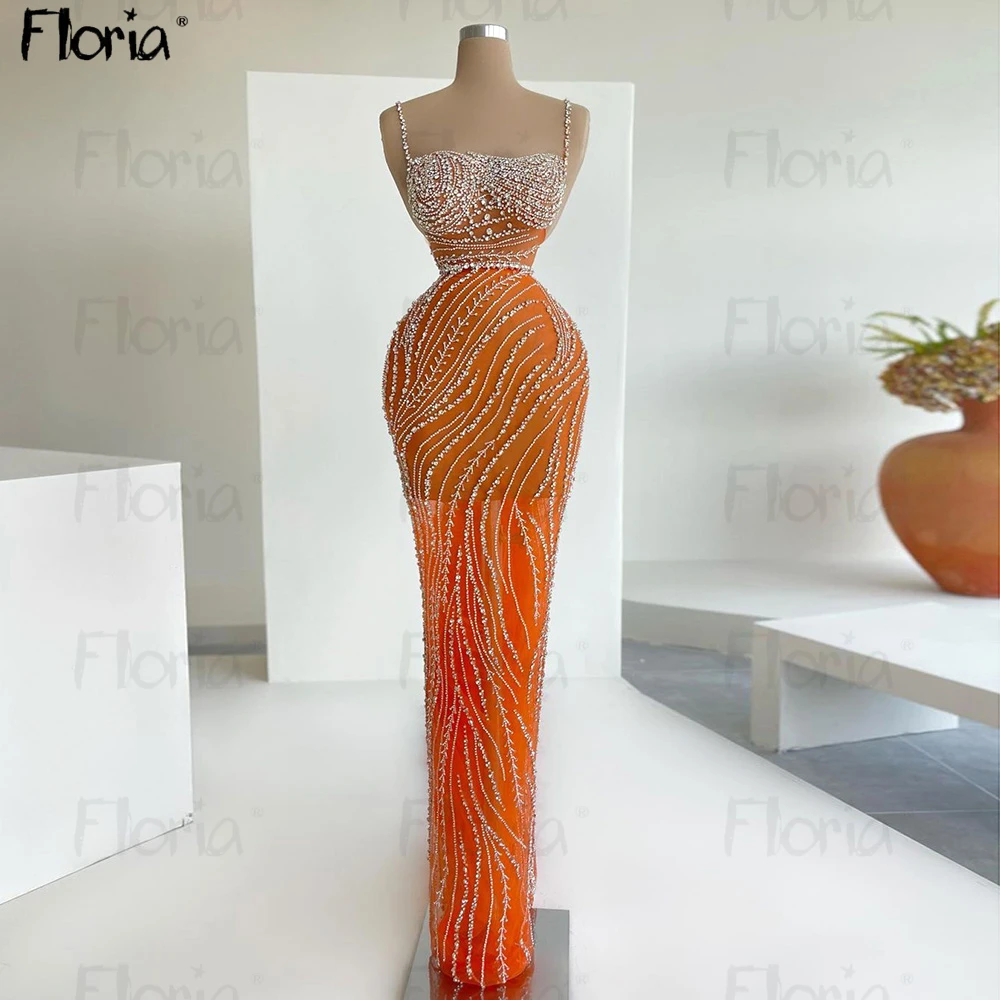 

Couture Sexy Orange Cocktail Dress Black Girl Beaded Luxury Party Night Gowns Customized Summer Spaghetti Strap Robes De Soirée