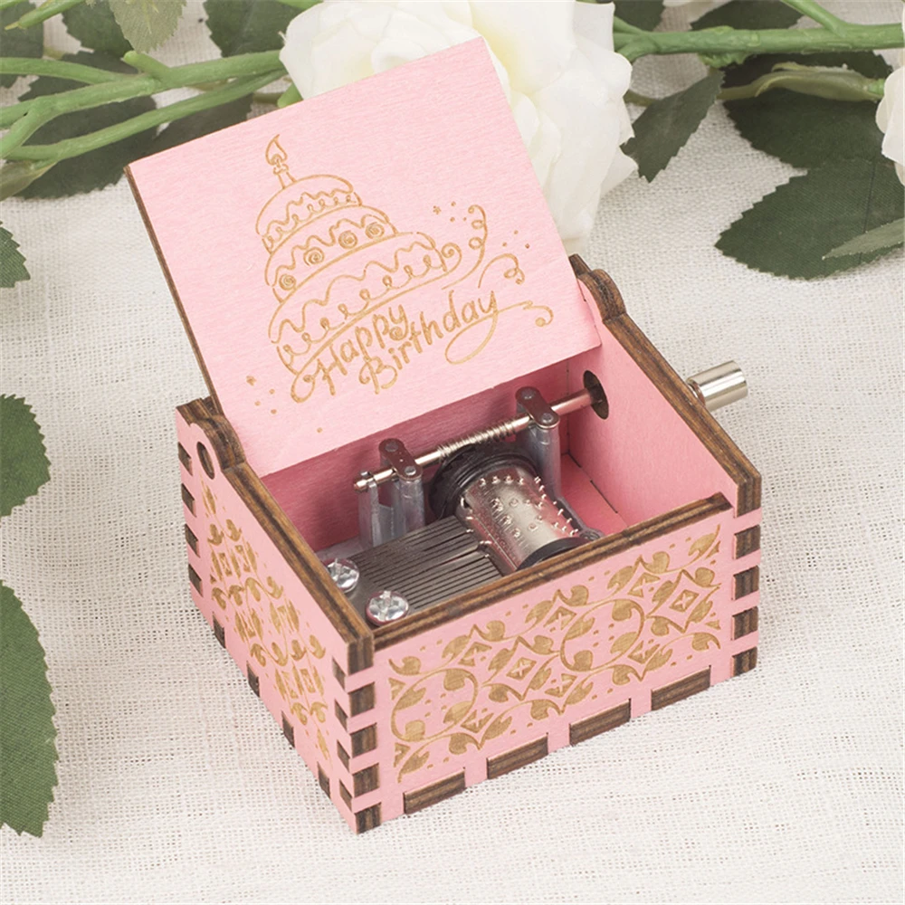 Wooden Hand Cranked Music Box, 18 Tone Music Box, Happy Birthday To You Theme, UV Painting, Birthday Gifts For Girlfriend 4